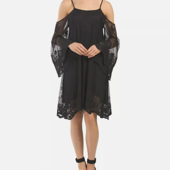 Off the shoulder black lace Elan dress